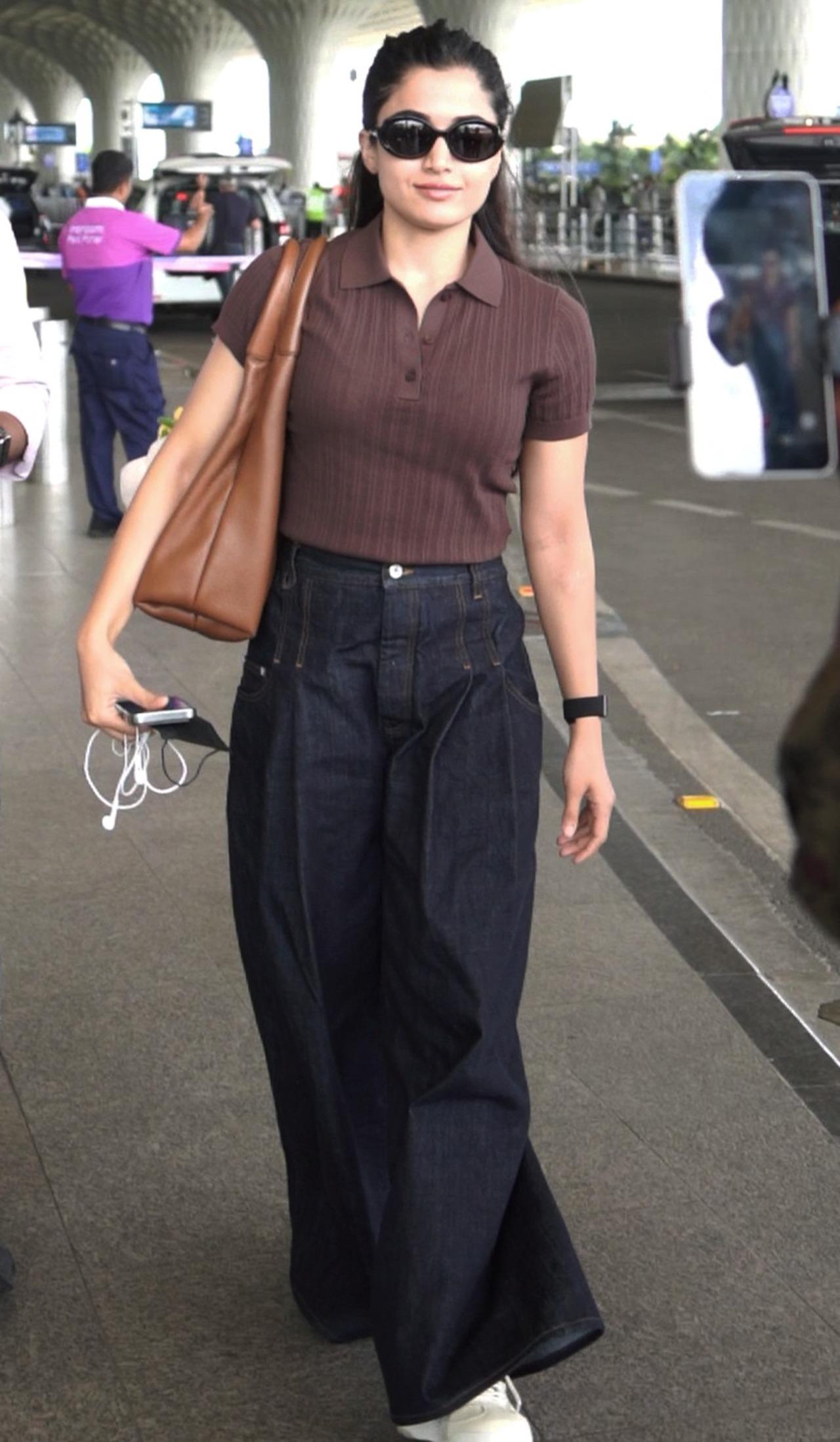 Rashmika Mandanna was seen at the airport early on Thursday morning.